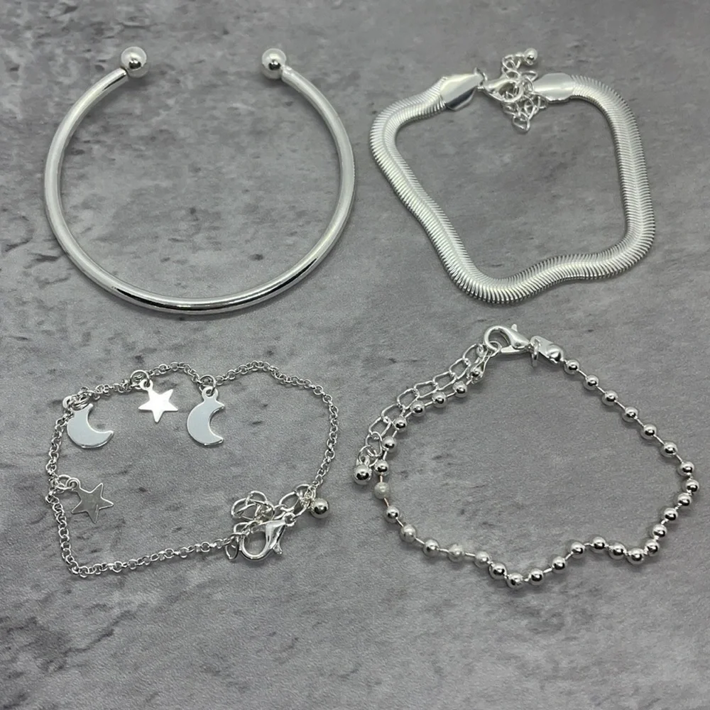 Silver Moon And Star Four Piece Bracelet Set - Picture 6 of 12